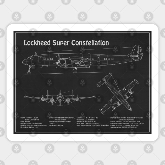 Lockheed L-1049 Super Constellation Blueprint - PD Sticker by SPJE Illustration Photography